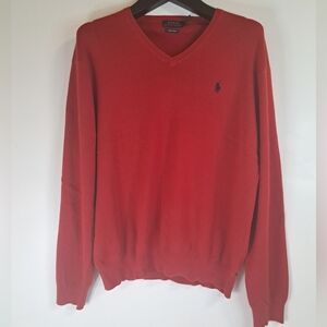 Polo Ralph Lauren Men’s Pima Cotton V-Neck Red Sweater Size XL Navy Pony Logo